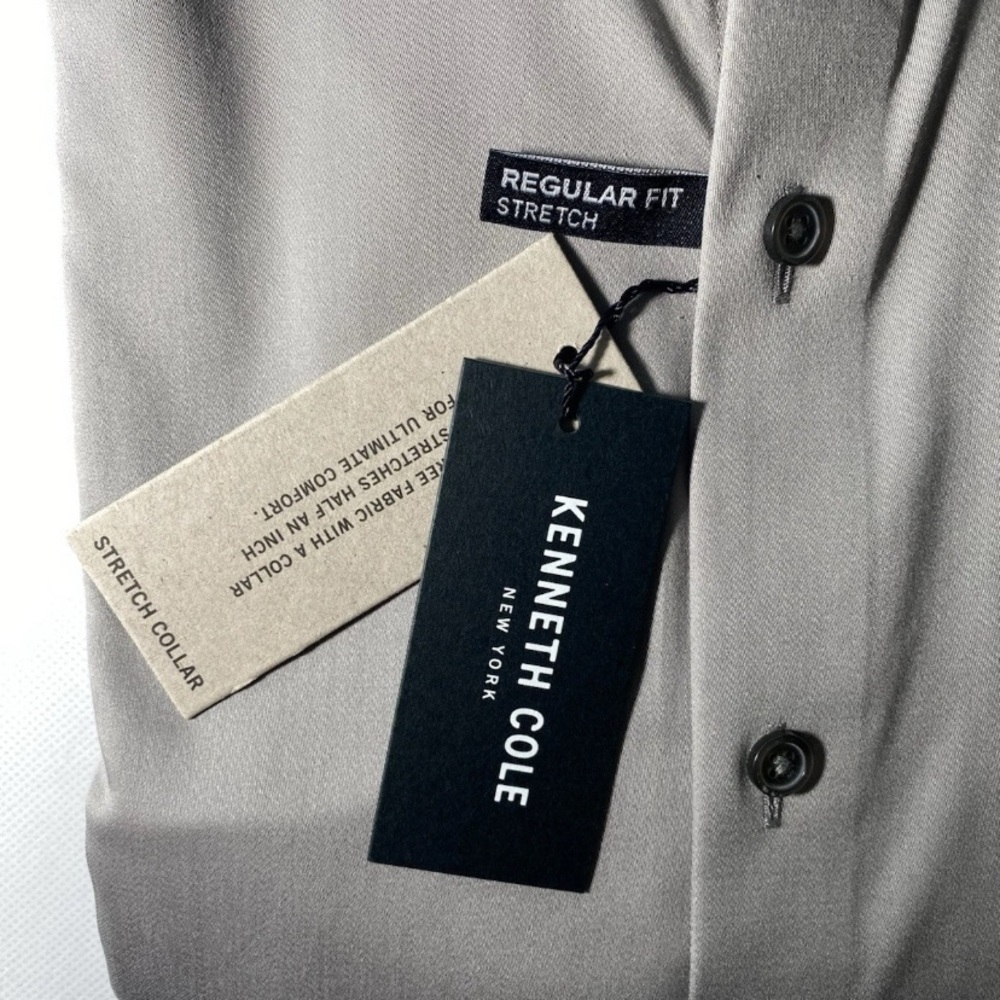 New Size 16 34/35 L -Kenneth Cole Dress Shirt Reg Fit Stretch Cotton Spdx Gray - Picture 3 of 5